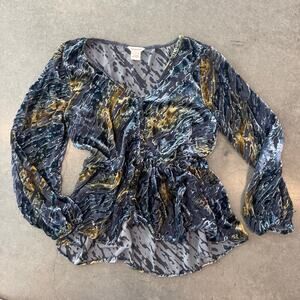 Vintage Y2k Sundance Leopard Velour Flowy Whimsical Women's Longsleeve Blouse S